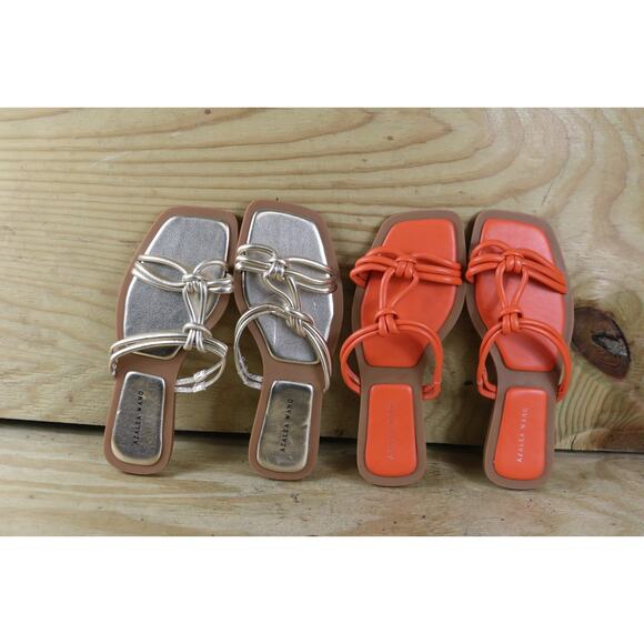Azalea Wang Sandals Womens 11 Lot of 2 Gold Orange Steston Slip On Rope New - Picture 1 of 10